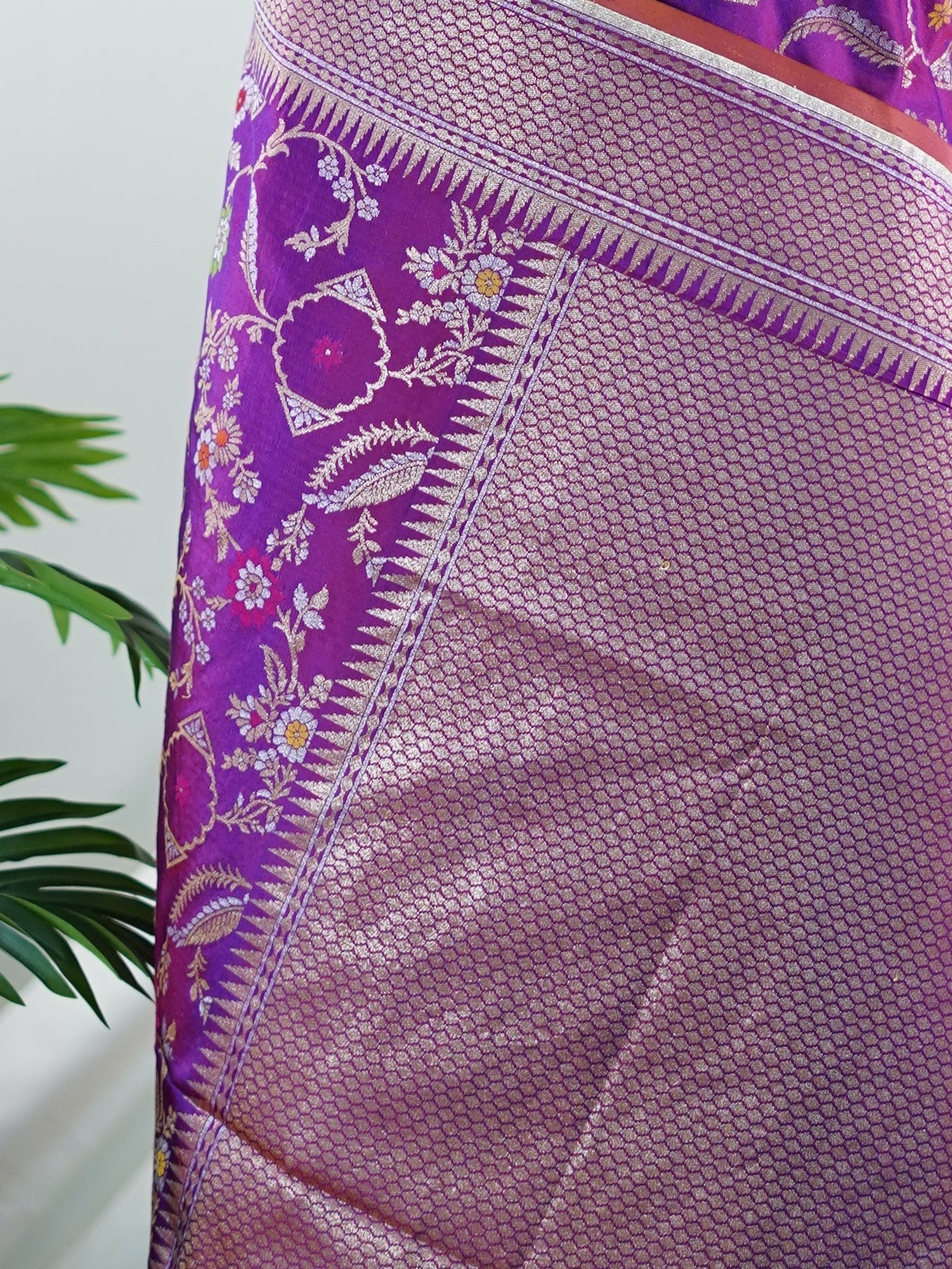 Katan Violet 100% Pure Katan Silk - Manoranjitham Weaves - Handloom Store