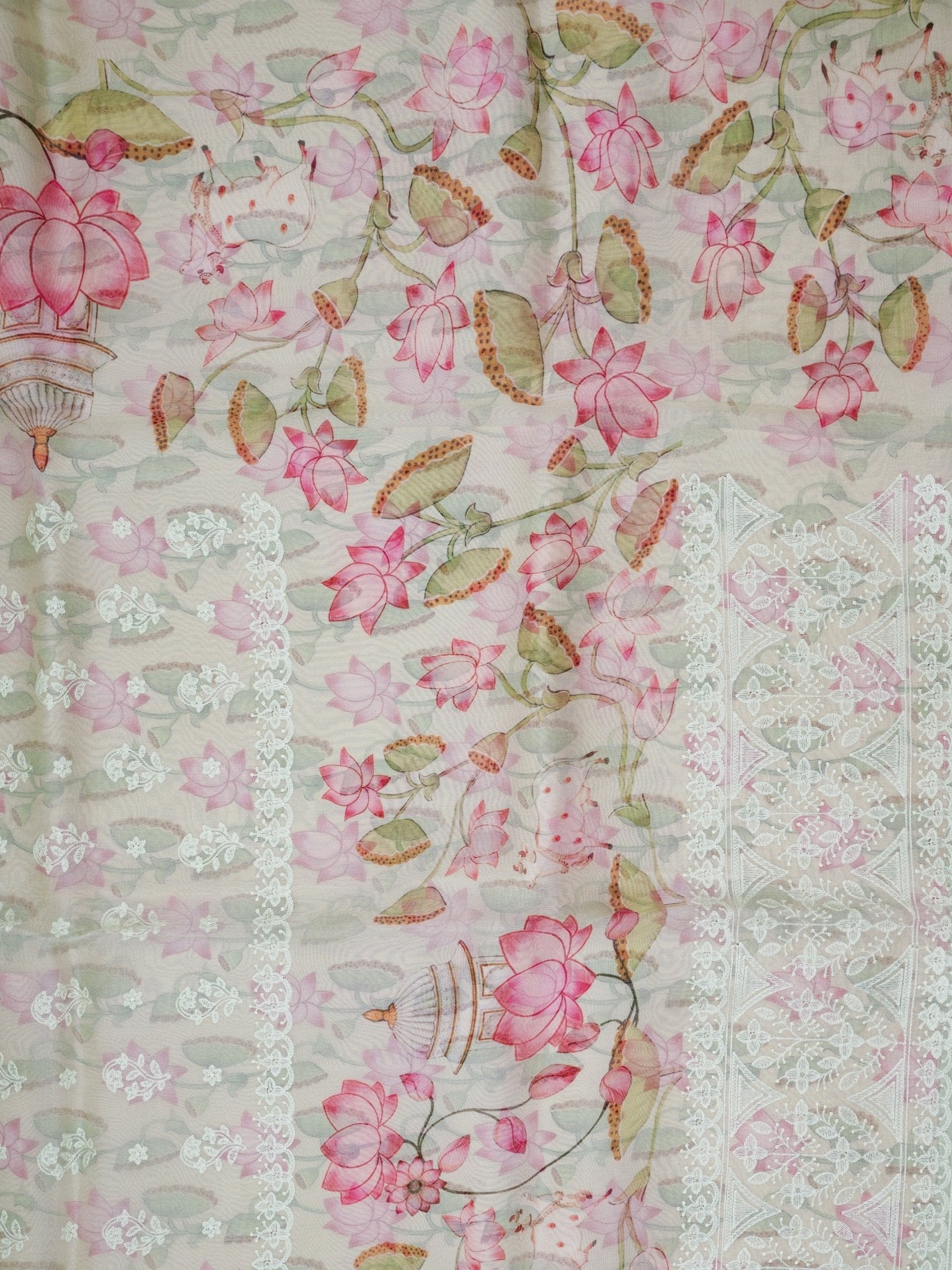 Organza Light Green 100% Pure Organza Silk - Manoranjitham Weaves - Handloom Store