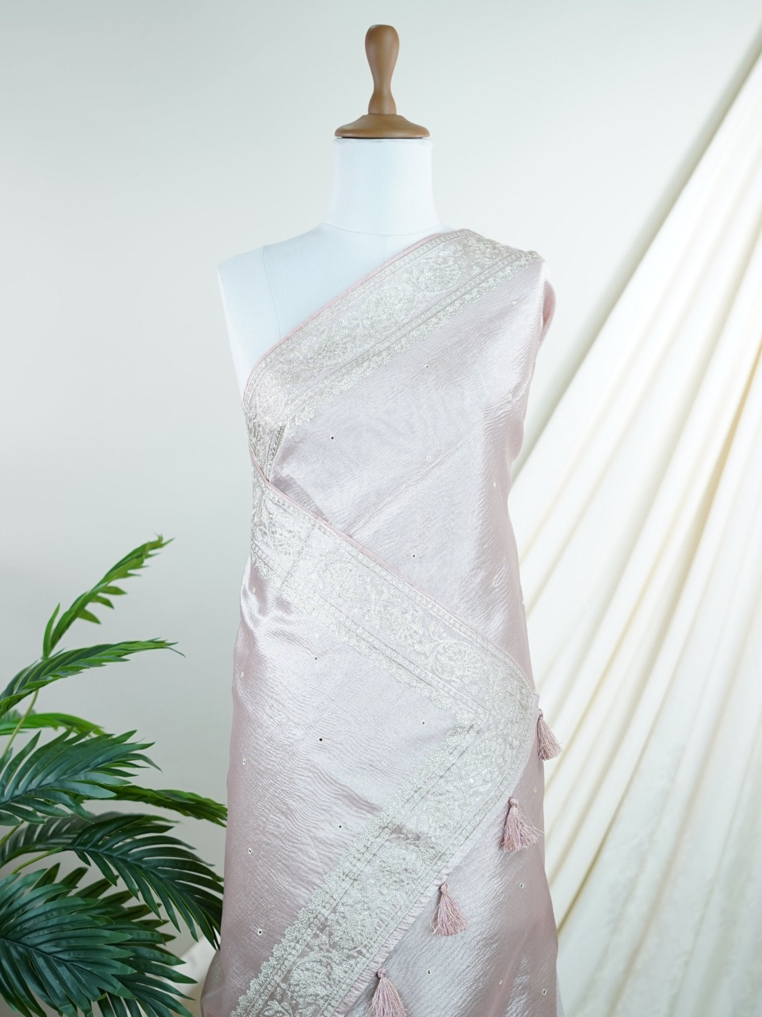 Net Baby Pink Semi Crush Tissue - Manoranjitham Weaves - Handloom Store