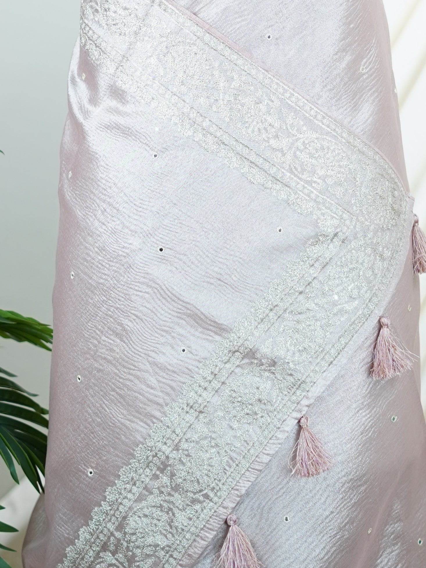 Net Baby Pink Semi Crush Tissue - Manoranjitham Weaves - Handloom Store