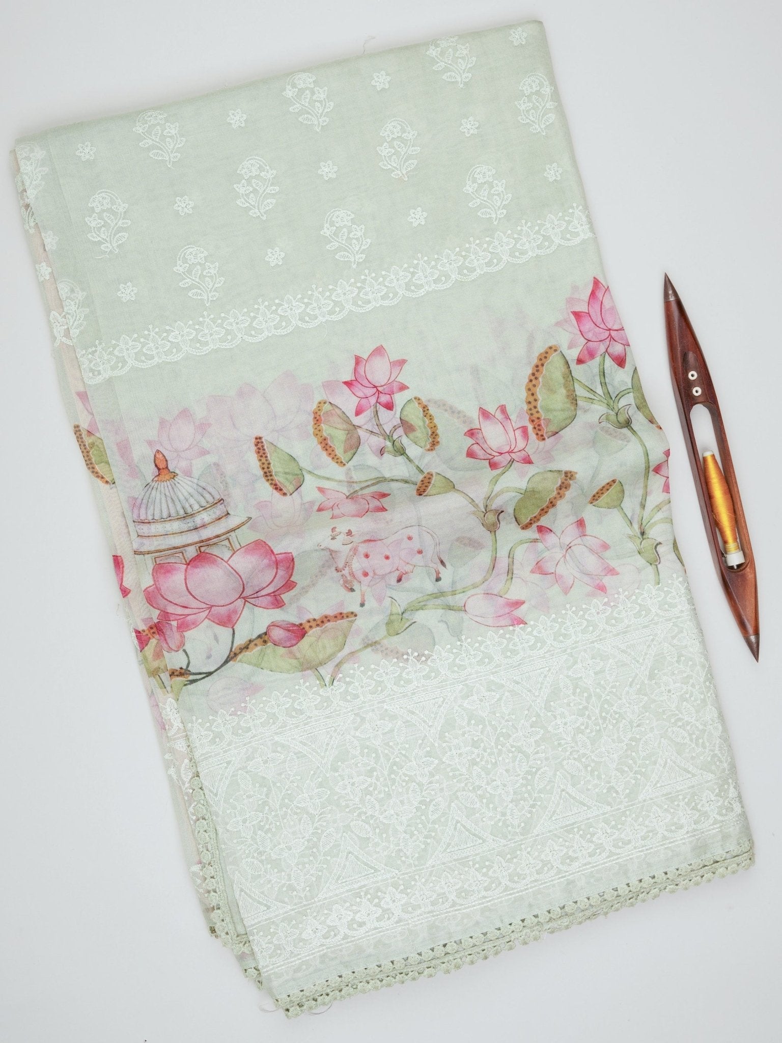 Organza Light Green 100% Pure Organza Silk - Manoranjitham Weaves - Handloom Store