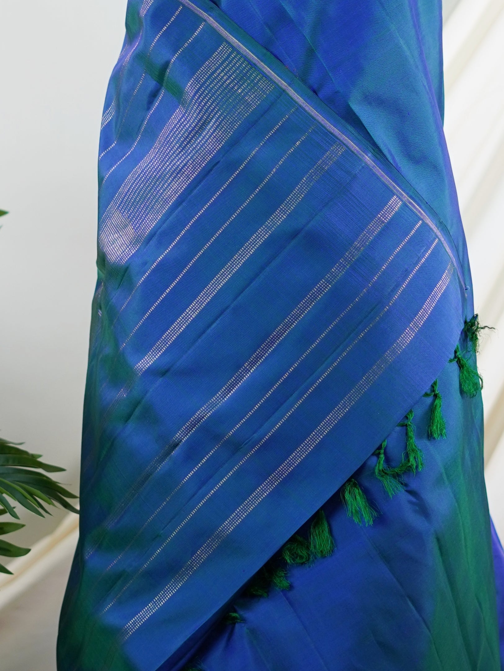 Kanchipuram Silk Peacock Blue 100% Pure Silk  - Manoranjitham Weaves - Handloom Store