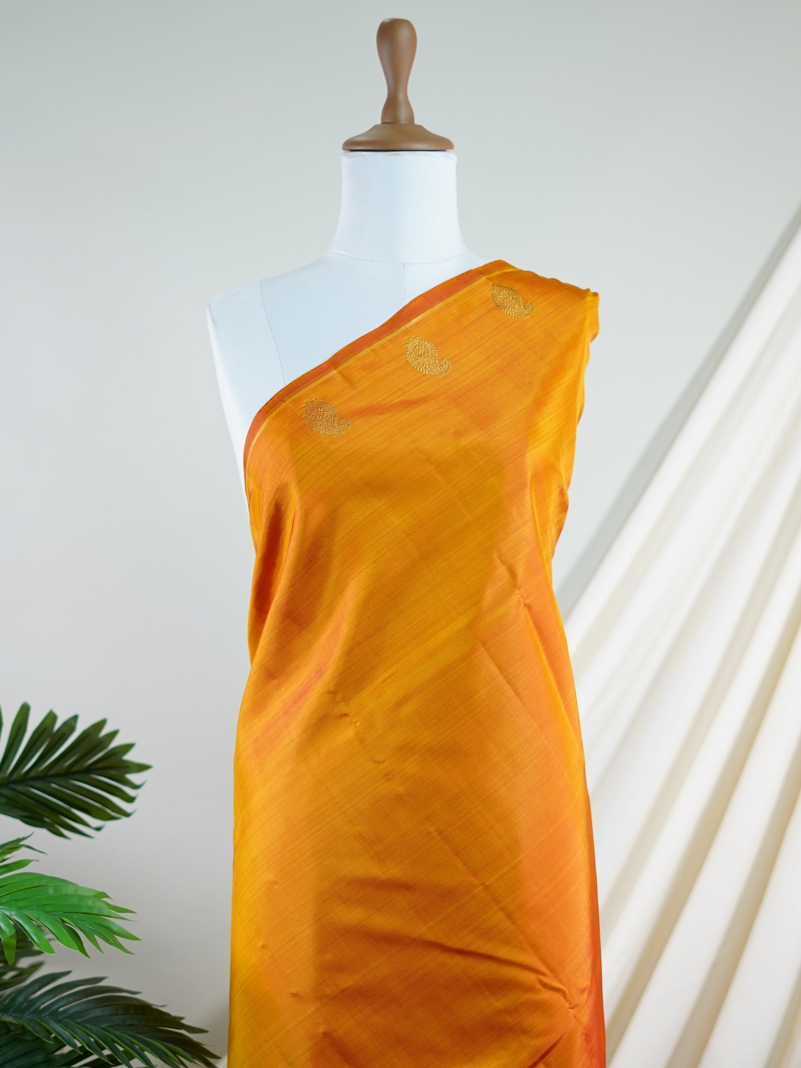 Kanchipuram Silk Orange 100% Pure Silk  - Manoranjitham Weaves - Handloom Store