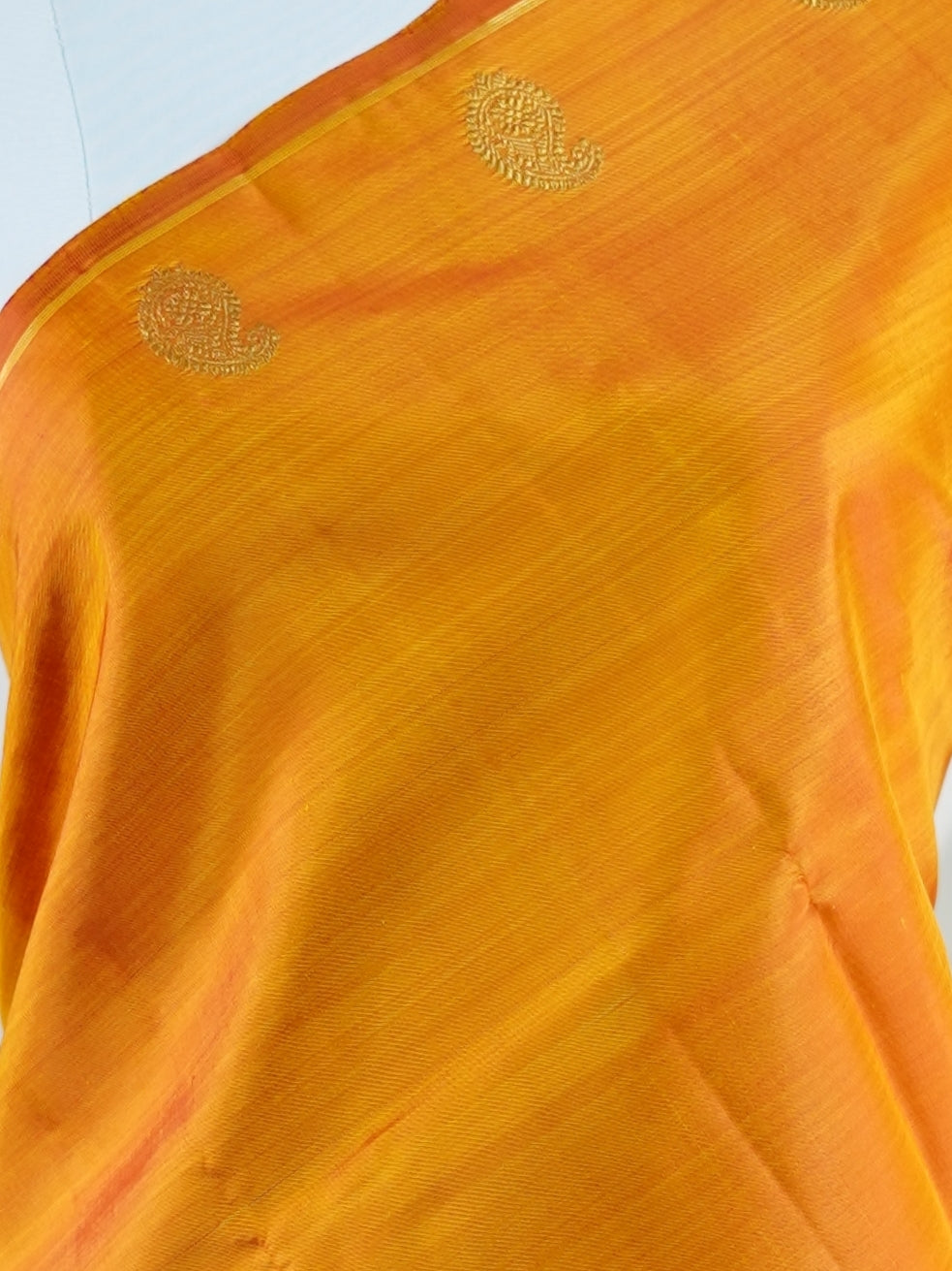 Kanchipuram Silk Orange 100% Pure Silk  - Manoranjitham Weaves - Handloom Store