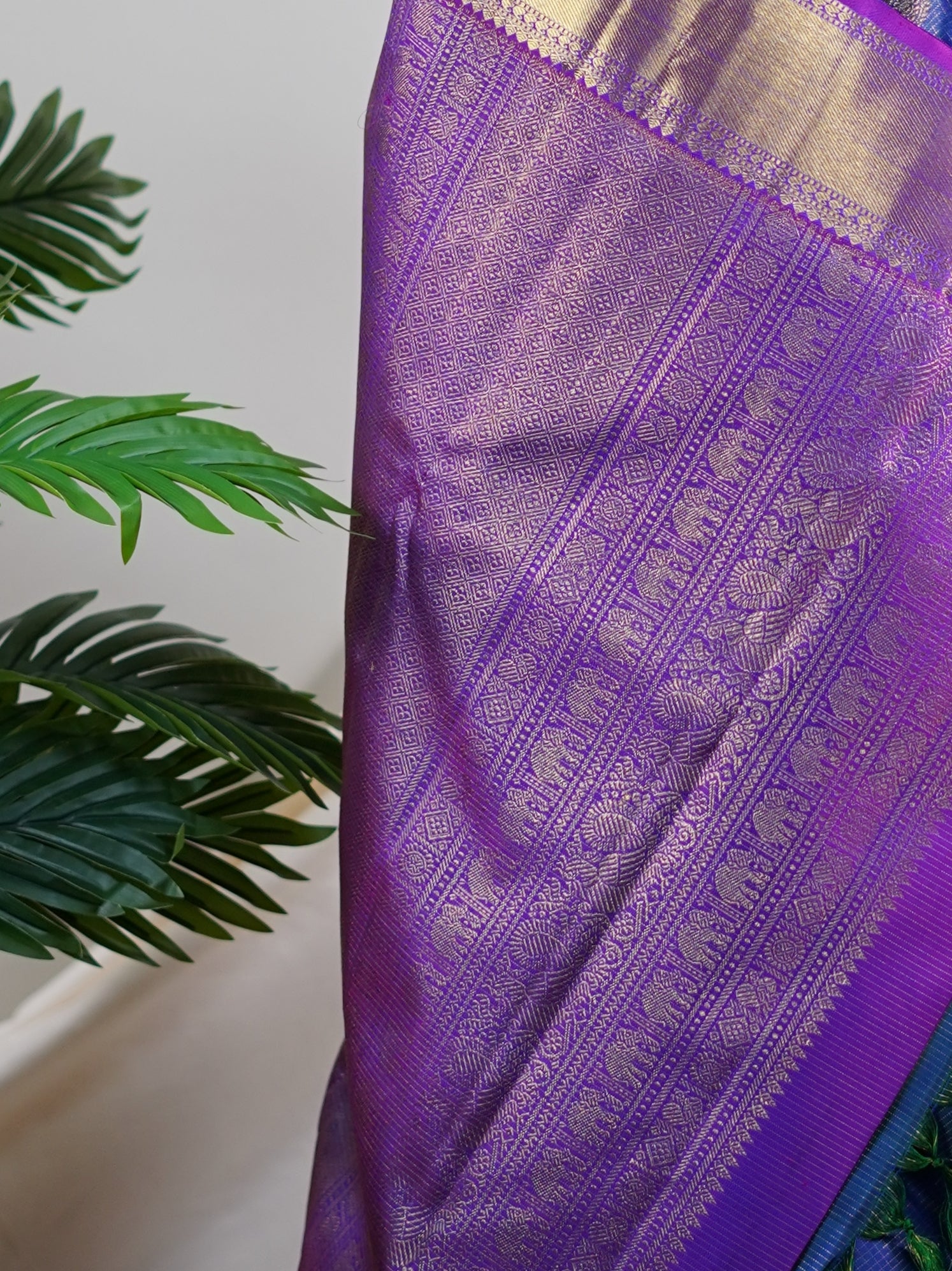 Kanchipuram Silk Blue  100% Pure Silk  - Manoranjitham Weaves - Handloom Store