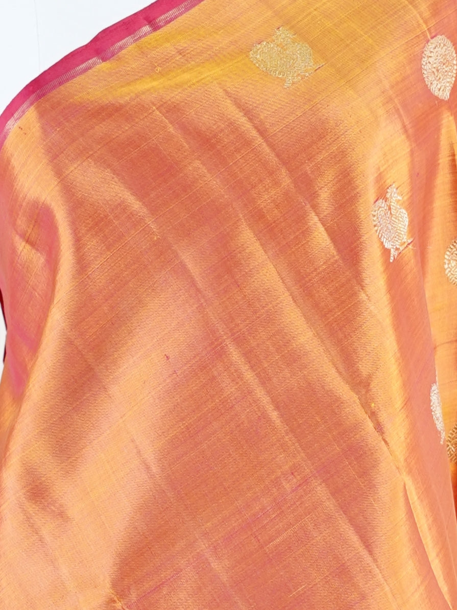Kanchipuram Silk Orange 100% Pure Silk  - Manoranjitham Weaves - Handloom Store