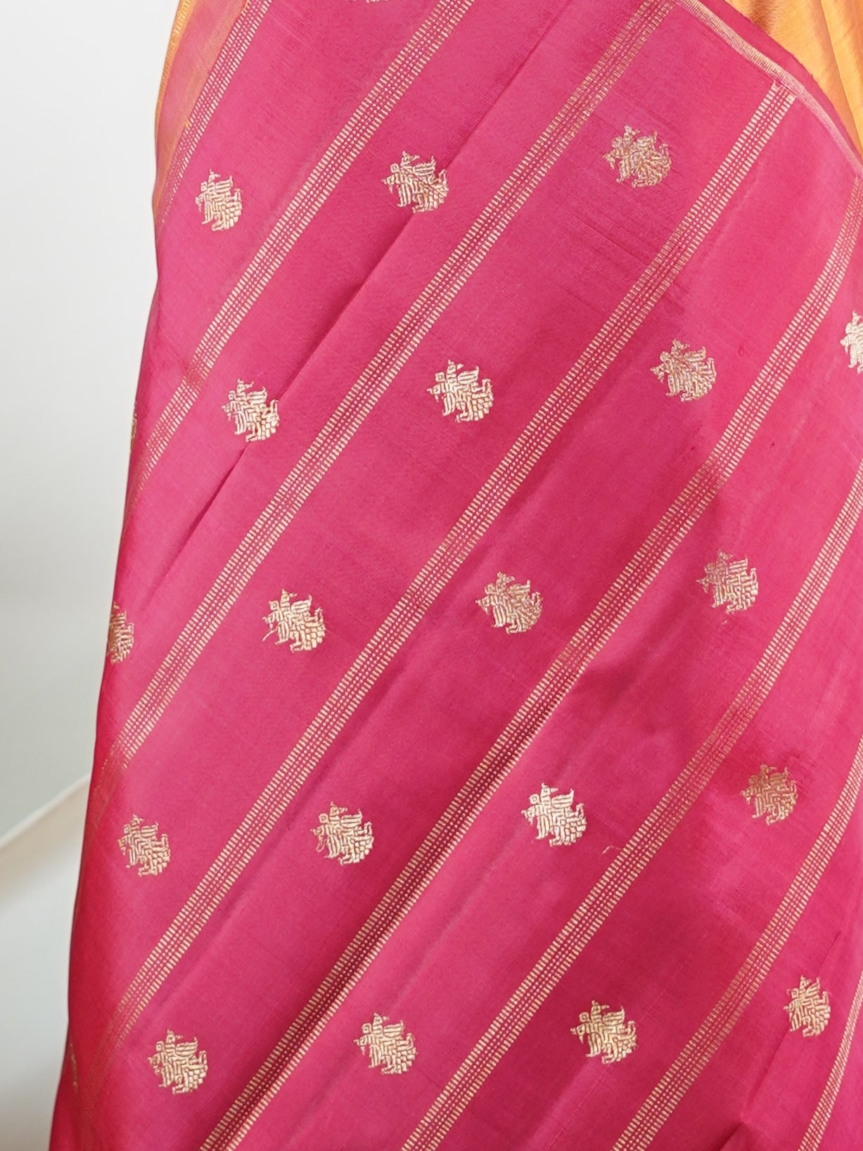 Kanchipuram Silk Orange 100% Pure Silk  - Manoranjitham Weaves - Handloom Store