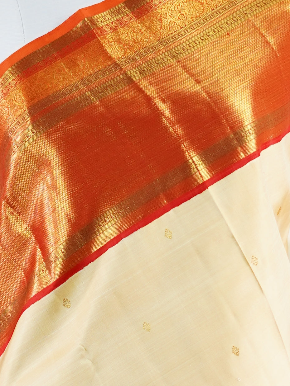 Kanchipuram Silk Cream 100% Pure Silk  - Manoranjitham Weaves - Handloom Store