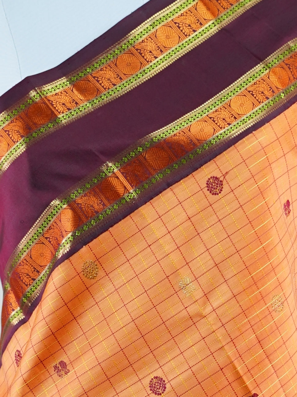 Kanchipuram Silk Orange 100% Pure Silk  - Manoranjitham Weaves - Handloom Store