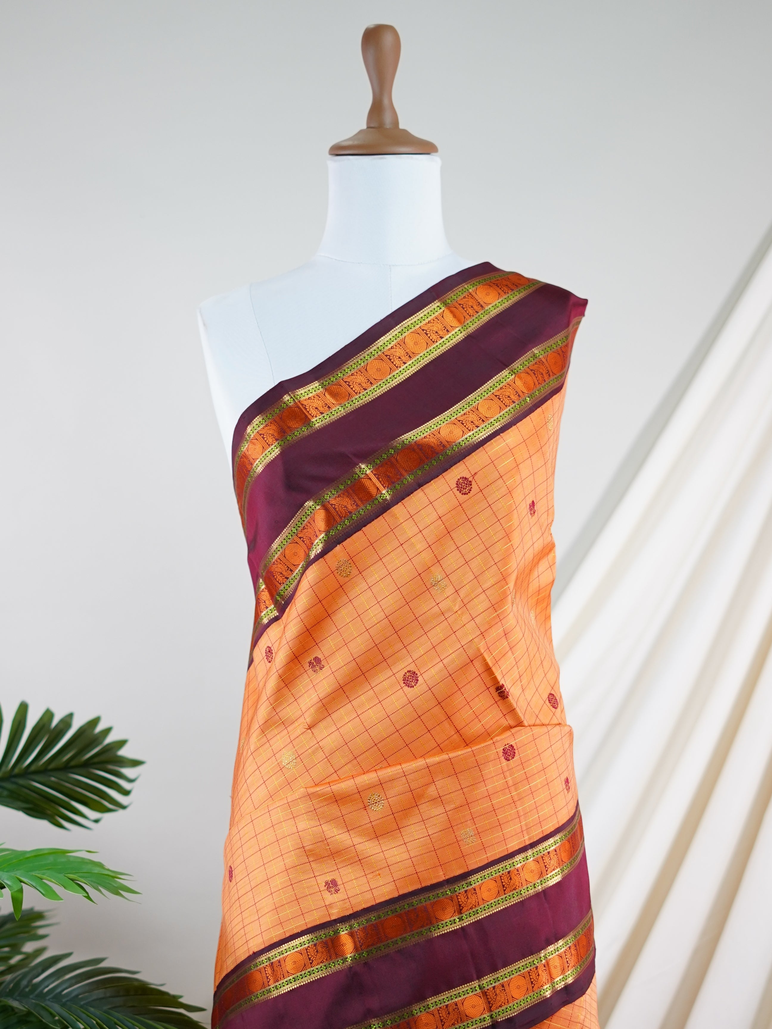 Kanchipuram Silk Orange 100% Pure Silk  - Manoranjitham Weaves - Handloom Store