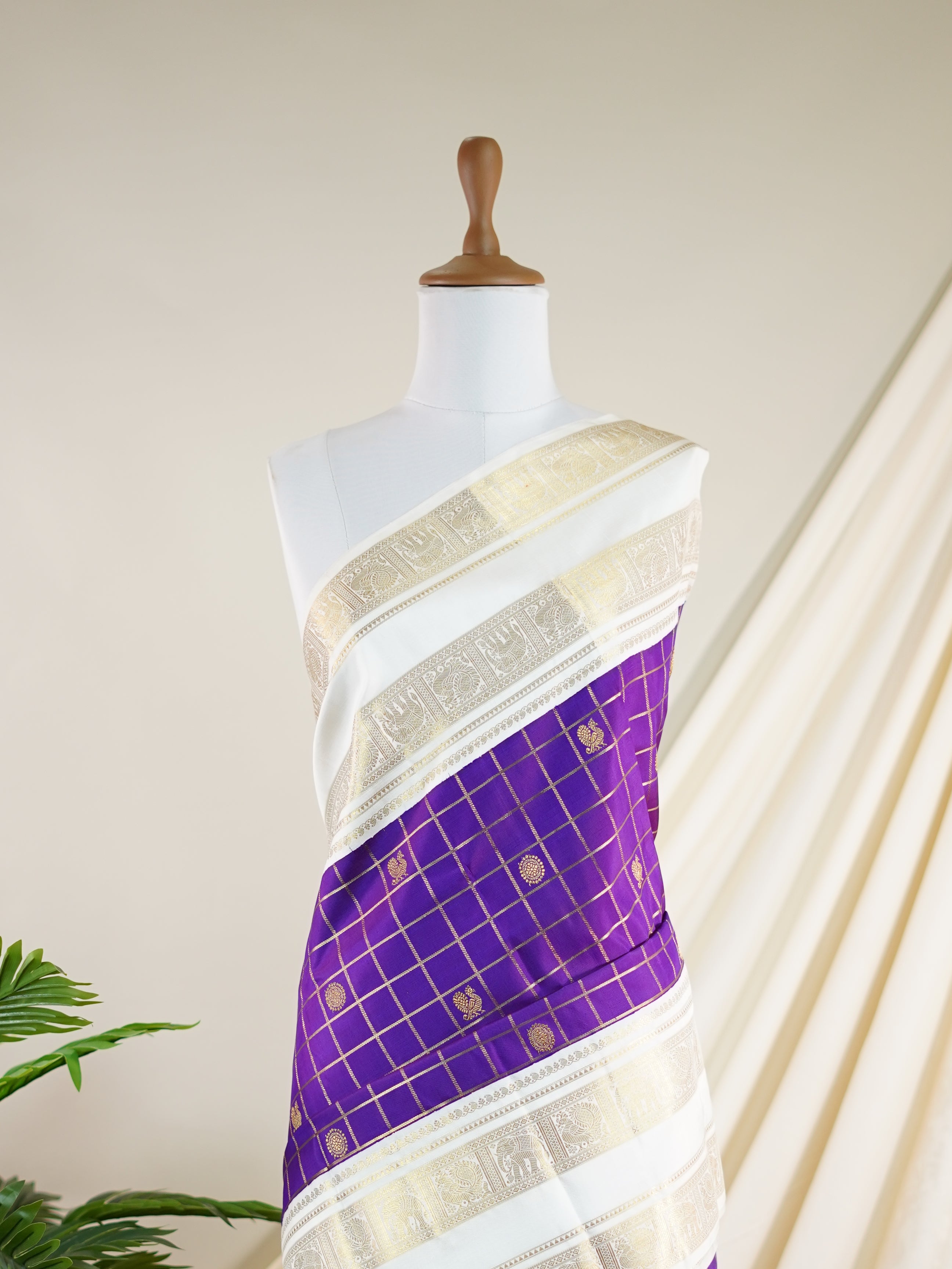 Kanchipuram Silk Purple 100% Pure Silk  - Manoranjitham Weaves - Handloom Store
