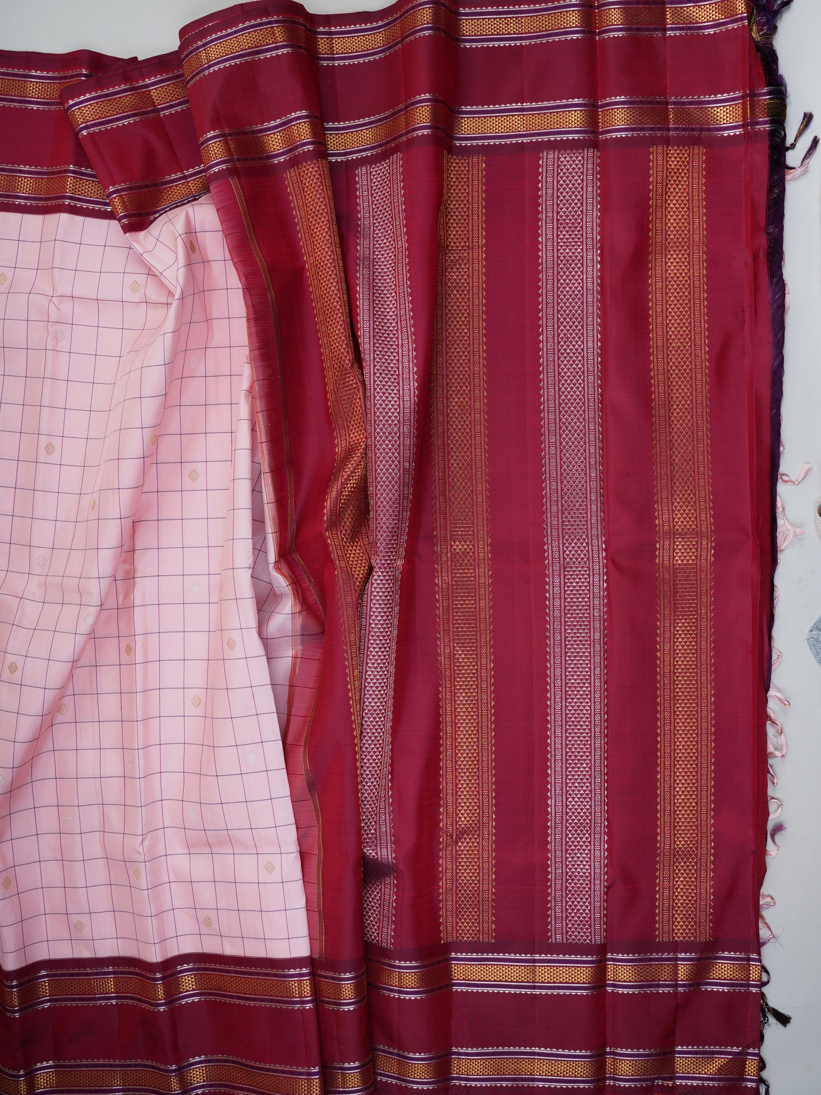 Kanchipuram Silk Pink 100% Pure Silk  - Manoranjitham Weaves - Handloom Store