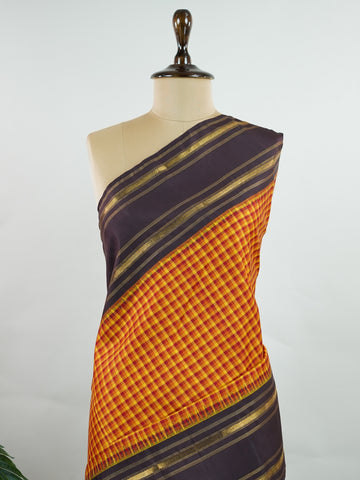 Kanchipuram Silk A lively mix of multi-colours balanced with earthy snuff brown borders in classic kattan checks. Woven in pure silk with rich zari, it’s a drape that blends vibrance with grounded elegance. Ideal for day-long functions and festive gatherings.
#KattanChecks #MultiColourSaree #PureSilkWeaves #TraditionalSilk #Manoranjitham Lalitha - Manoranjitham Weaves - Handloom Store