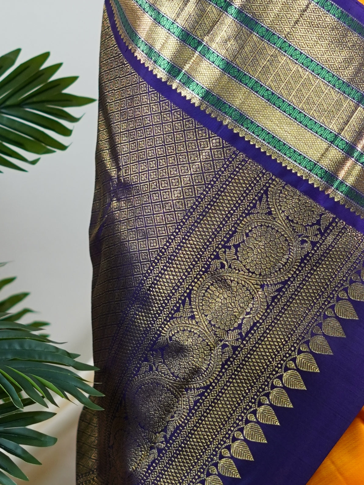 Kanchipuram Silk Orange 100% Pure Silk  - Manoranjitham Weaves - Handloom Store