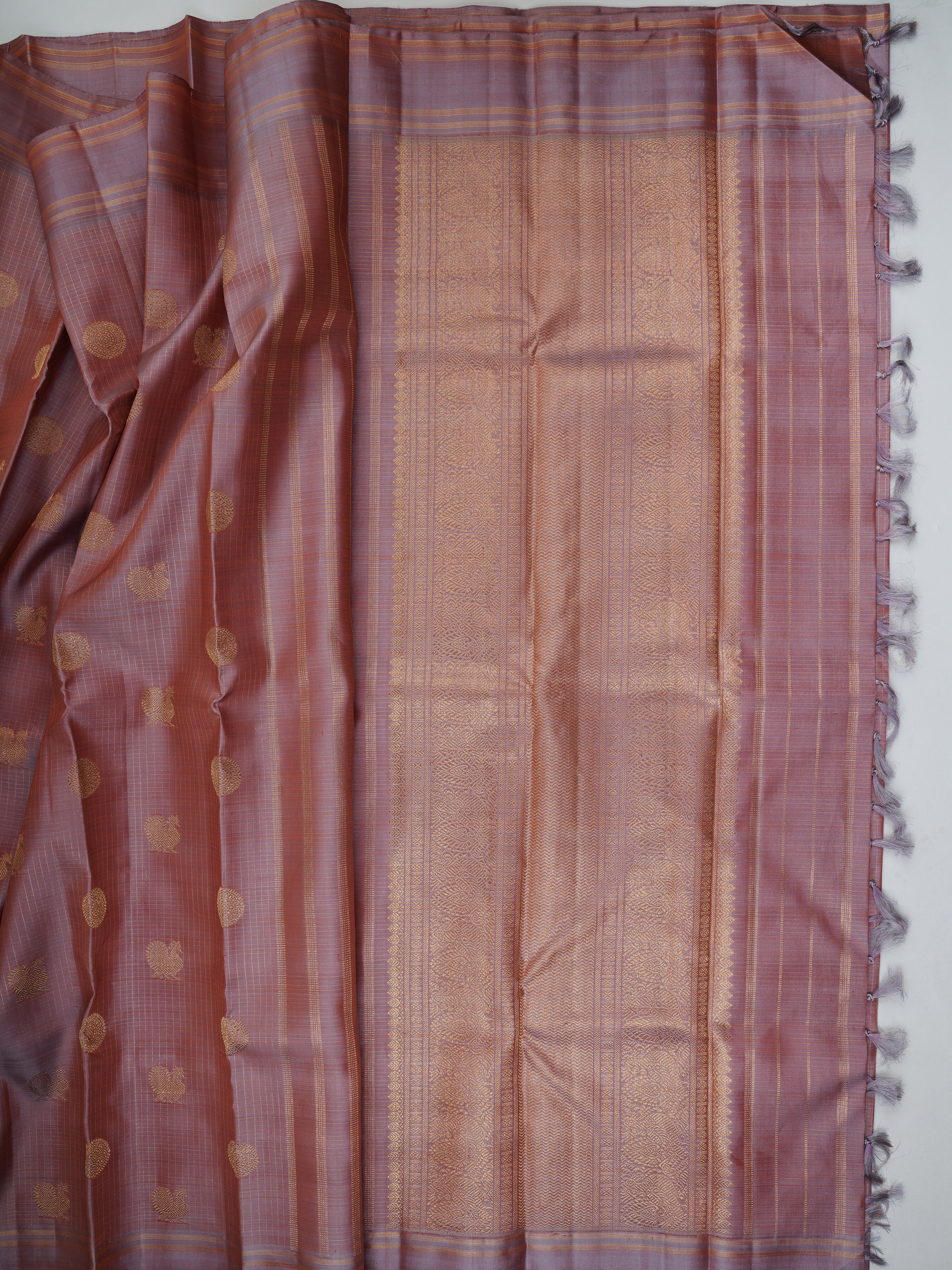 Kanchipuram Silk Light Brown 100% Pure Silk  - Manoranjitham Weaves - Handloom Store