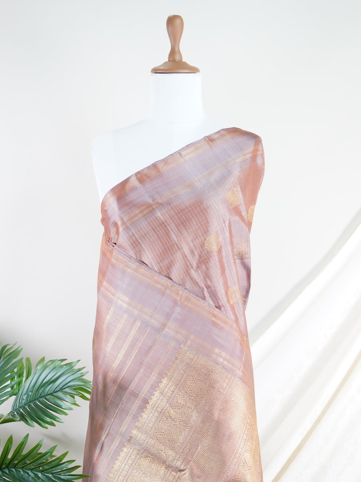 Kanchipuram Silk Light Brown 100% Pure Silk  - Manoranjitham Weaves - Handloom Store