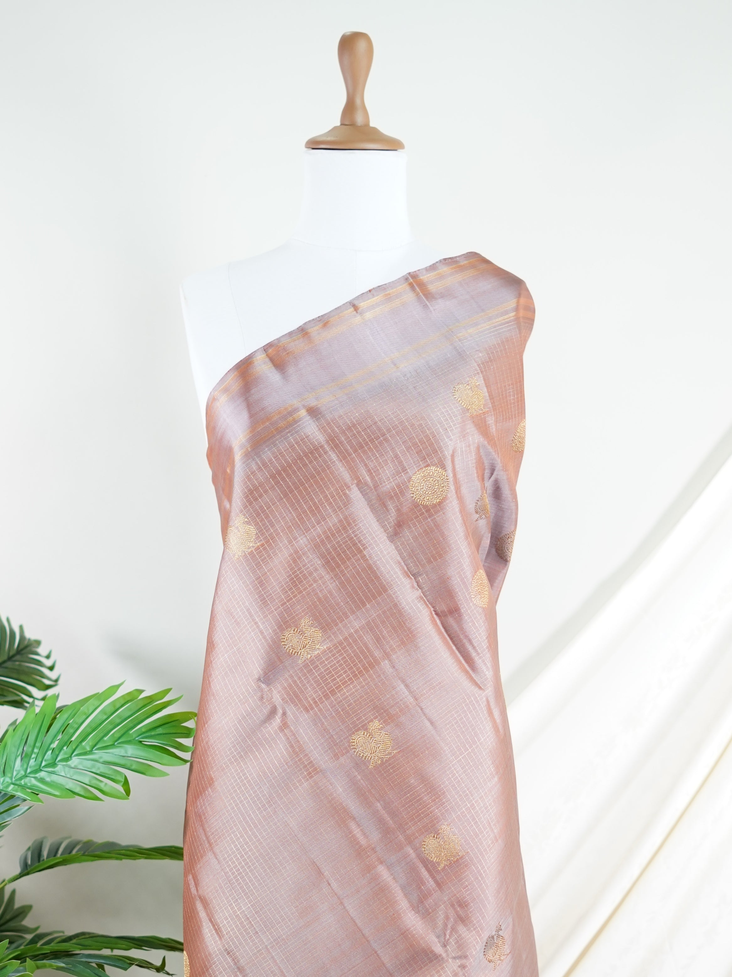 Kanchipuram Silk Light Brown 100% Pure Silk  - Manoranjitham Weaves - Handloom Store