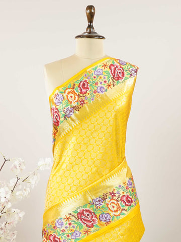 Kanchipuram Silk A royal Kanjivaram meets delicate Petit Point embroidery, where heritage and handcraft unite.br
Every drape carries centuries of tradition adorned with timeless artistry. MahaVidya - Handwork Embroidered Silk Saree | Parsigara Embroidery - Manoranjitham Weaves - Handloom Store
