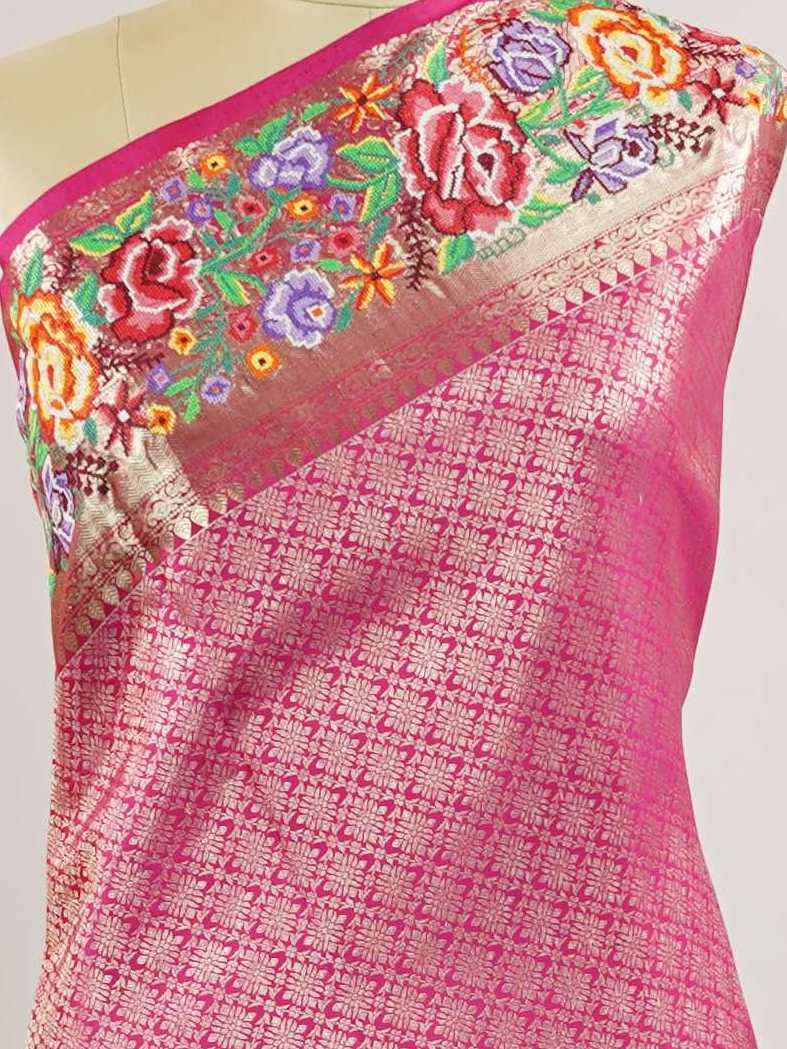 Kanchipuram Silk A royal Kanjivaram meets delicate Petit Point embroidery, where heritage and handcraft unite.br
Every drape carries centuries of tradition adorned with timeless artistry. Yashaswini - Handwork Embroidered Silk Saree | Parsigara Embroidery - Manoranjitham Weaves - Handloom Store