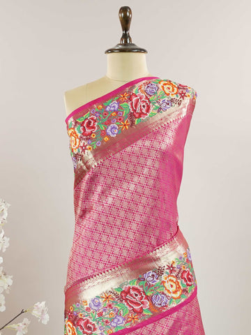 Kanchipuram Silk A royal Kanjivaram meets delicate Petit Point embroidery, where heritage and handcraft unite.br
Every drape carries centuries of tradition adorned with timeless artistry. Yashaswini - Handwork Embroidered Silk Saree | Parsigara Embroidery - Manoranjitham Weaves - Handloom Store