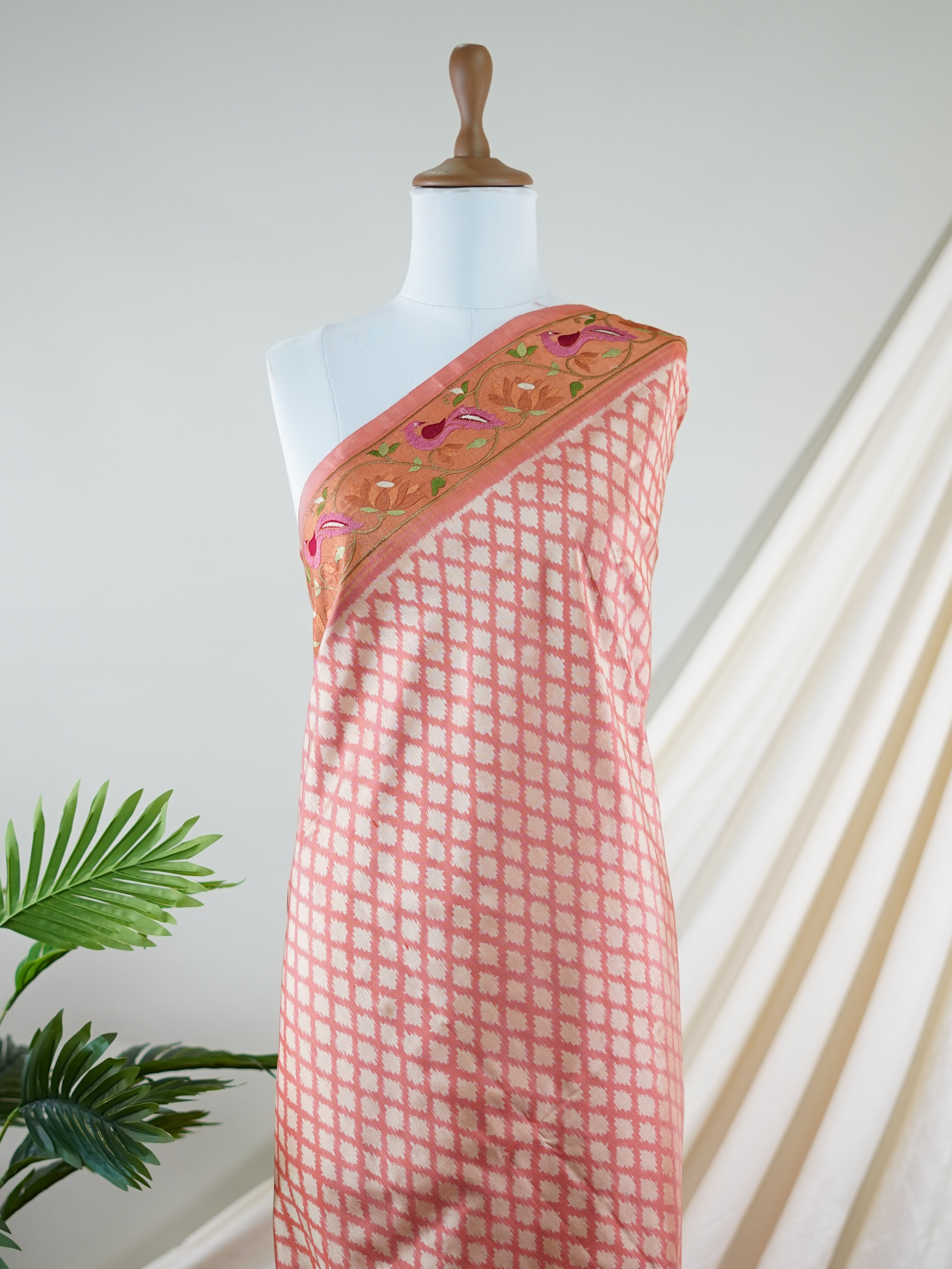 Kanchipuram Silk Dark Peach 100% Pure Silk  - Manoranjitham Weaves - Handloom Store