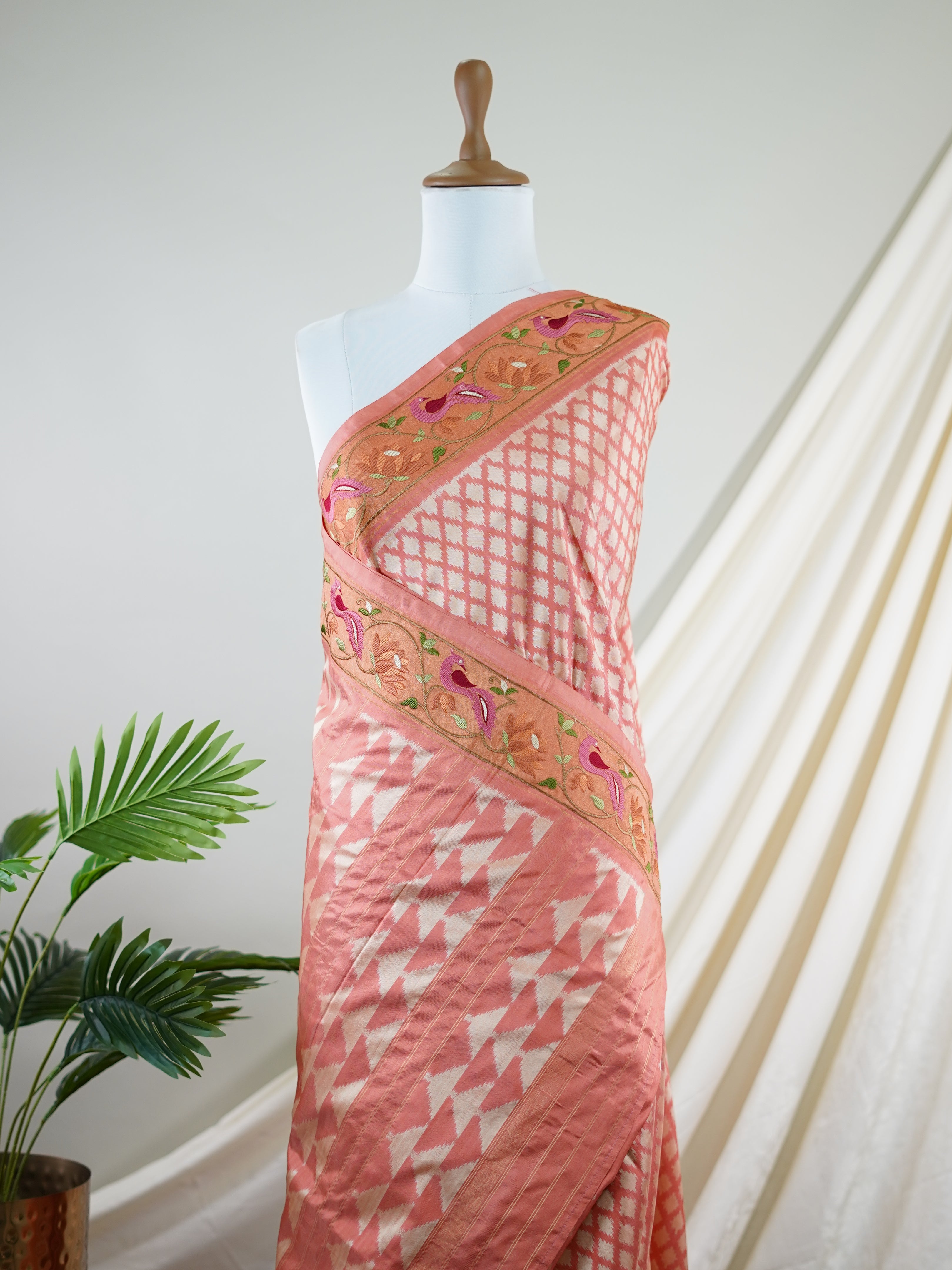 Kanchipuram Silk Dark Peach 100% Pure Silk  - Manoranjitham Weaves - Handloom Store