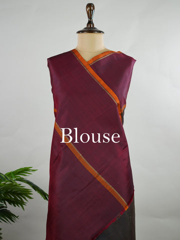 Kanchipuram Silk Green and maroon multi-stripe handloom Kanjivaram, with dancing peacock motifs above the border and a clean big-gap border design.
The maroon pallu features the classic laksha butti concept, giving it a vintage, timeless charm. Manonmani - Manoranjitham Weaves - Handloom Store