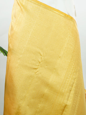 Kanchipuram Silk Elegant and refreshing, this white and yellow Kanjivaram saree is woven in luxurious 100% pure silk for a rich, graceful drape. The body features charming parrot motifs that stand out beautifully against the soft contrast tones. Designed without a traditional border, it offers a modern, seamless look while retaining the timeless grandeur of classic Kanjivaram craftsmanship. Tripurasundari - Yellow Pure Kanjivaram Silk Saree - Manoranjitham Weaves - Handloom Store