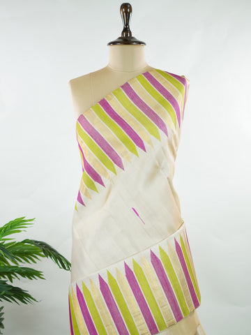 Kanchipuram Silk Soft, elegant, and timeless, this cream Kanjivaram saree is crafted in luxurious 100% pure silk for a graceful drape. The vibrant 8-kol multi-colour detailing adds festive richness, while delicate Malli Mogga buttis enhance the body with subtle floral charm. A perfect harmony of tradition and colour—ideal for weddings and special celebrations. Srishti - Manoranjitham Weaves - Handloom Store