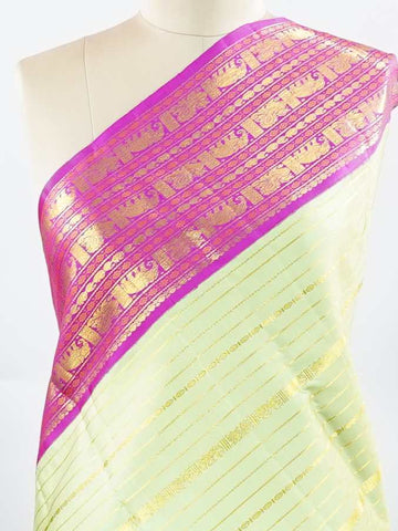 Manonmani - Pista Green Pure Kanjivaram Silk Saree | Veldhari Weave