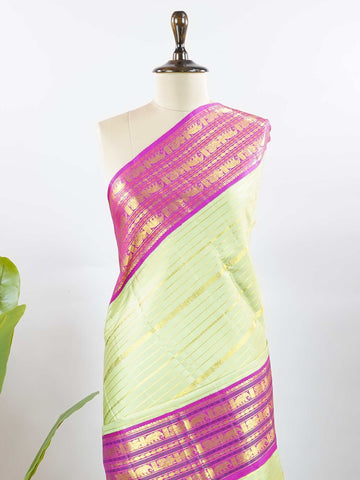 Manonmani - Pista Green Pure Kanjivaram Silk Saree | Veldhari Weave