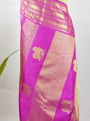 Manonmani - Pista Green Pure Kanjivaram Silk Saree | Veldhari Weave