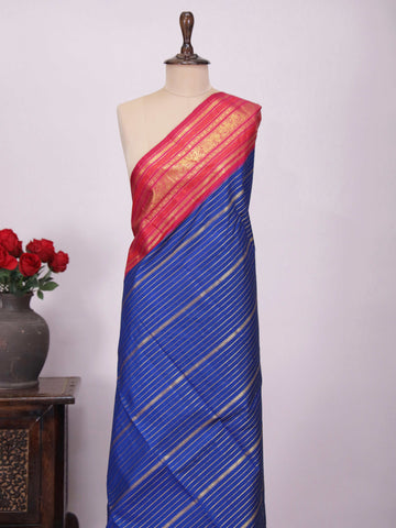 Karunamayi - Blue Pure Kanjivaram Silk Saree | Veldhari Weave