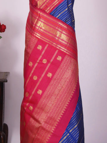 Karunamayi - Blue Pure Kanjivaram Silk Saree | Veldhari Weave
