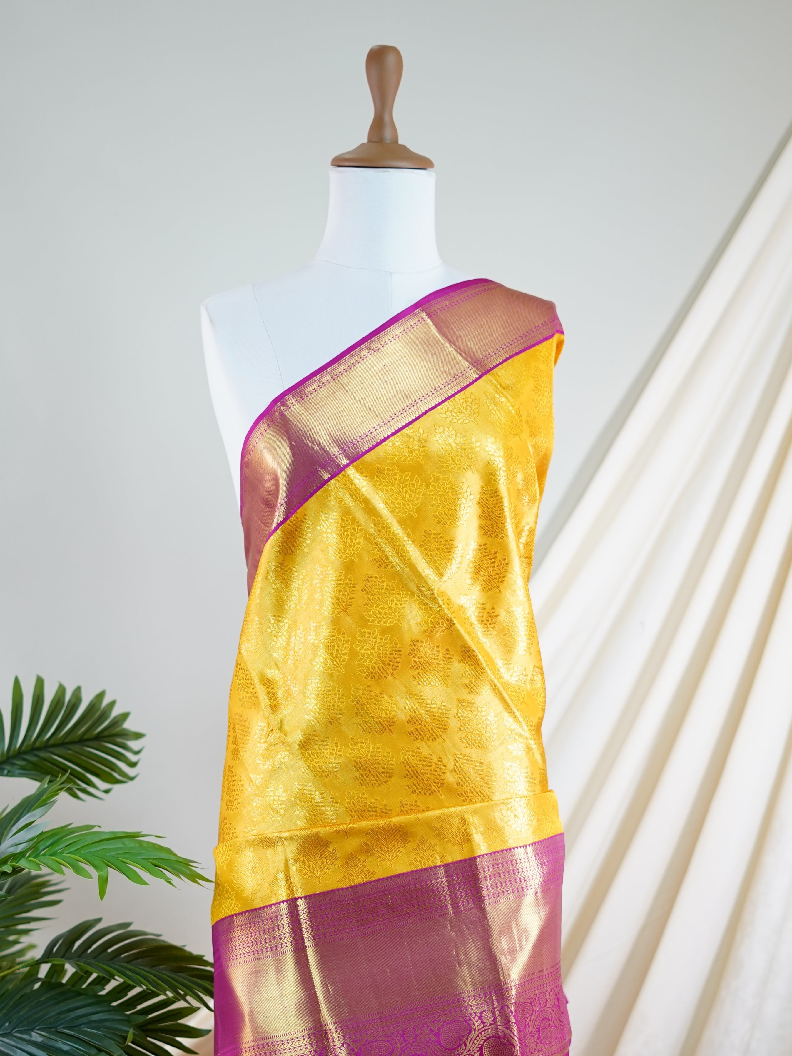 Kanchipuram Silk Yellow 100% Pure Silk  - Manoranjitham Weaves - Handloom Store