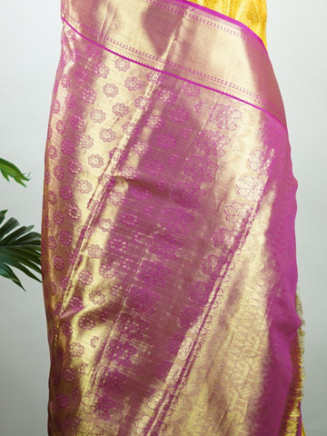 Priya – Yellow Pure Kanjivaram Silk Saree | Pure Zari