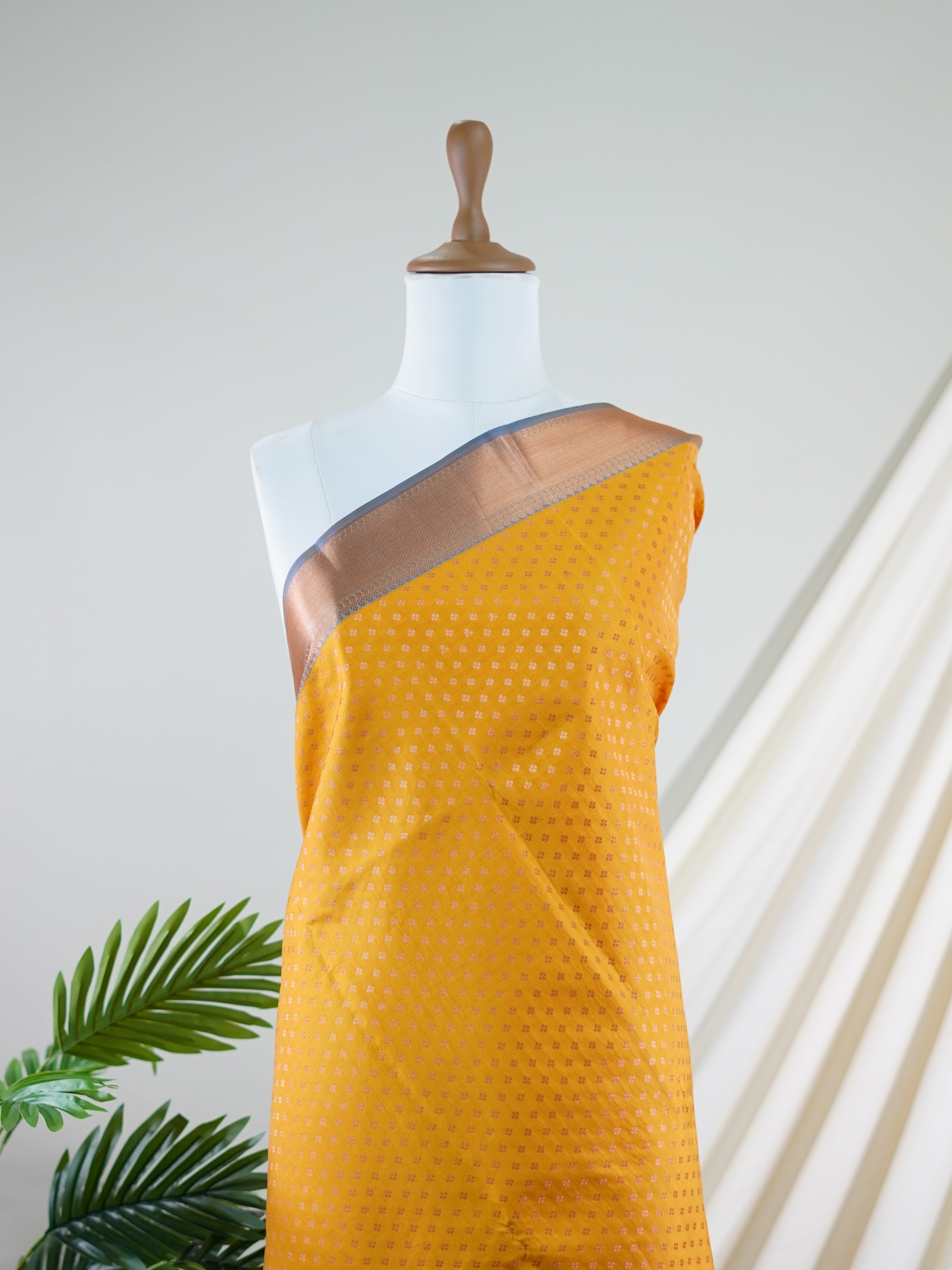 Kanchipuram Silk Yellow 100% Pure Silk  - Manoranjitham Weaves - Handloom Store