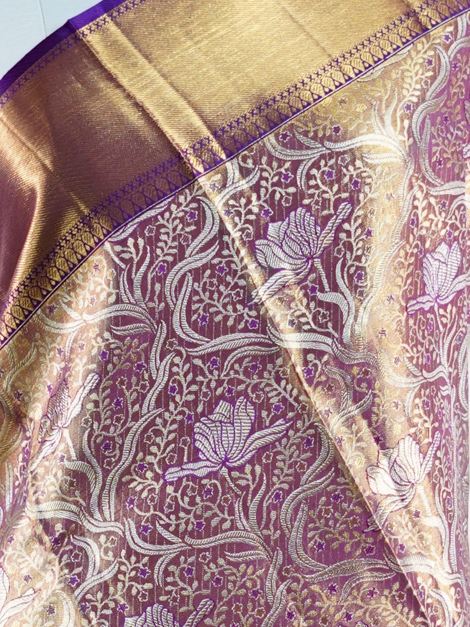 Kanchipuram Silk Peach 100% Pure Silk  - Manoranjitham Weaves - Handloom Store