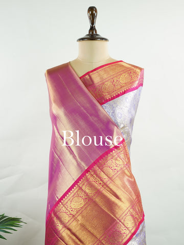 Kanchipuram Silk Handwoven by skilled artisans of Maharashtra, this 100% Pure Silk  saree in Lilac blends traditional elegance with intricate Pure Zari zari work. A truly stunning drape for special occasions. The interplay of colors and craftsmanship makes it a treasured piece for every saree connoisseur. Patdeepa - Pure Kanjivaram Silk Saree | Pure Zari - Manoranjitham Weaves - Handloom Store