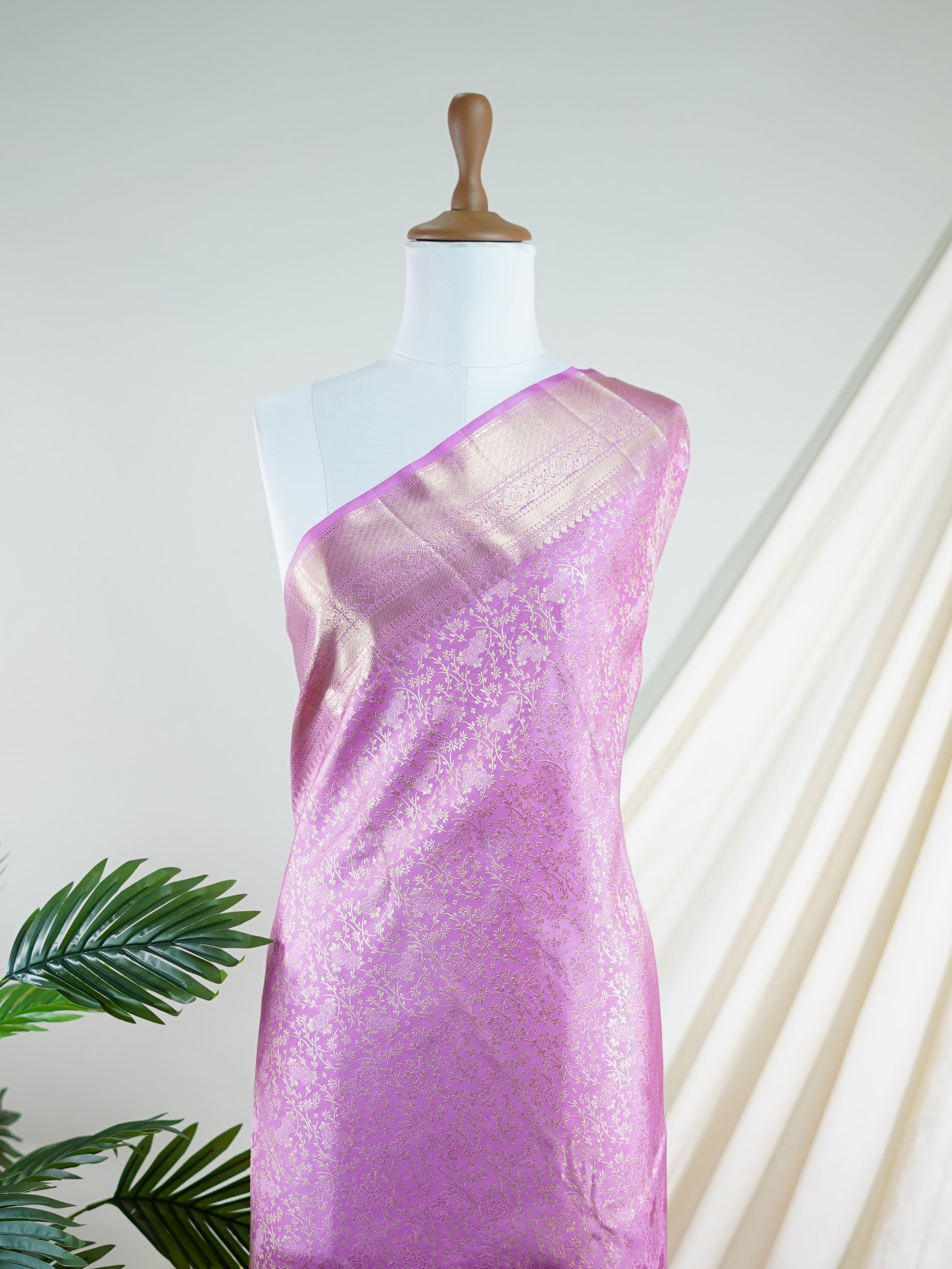 Kanchipuram Silk Pink 100% Pure Silk  - Manoranjitham Weaves - Handloom Store