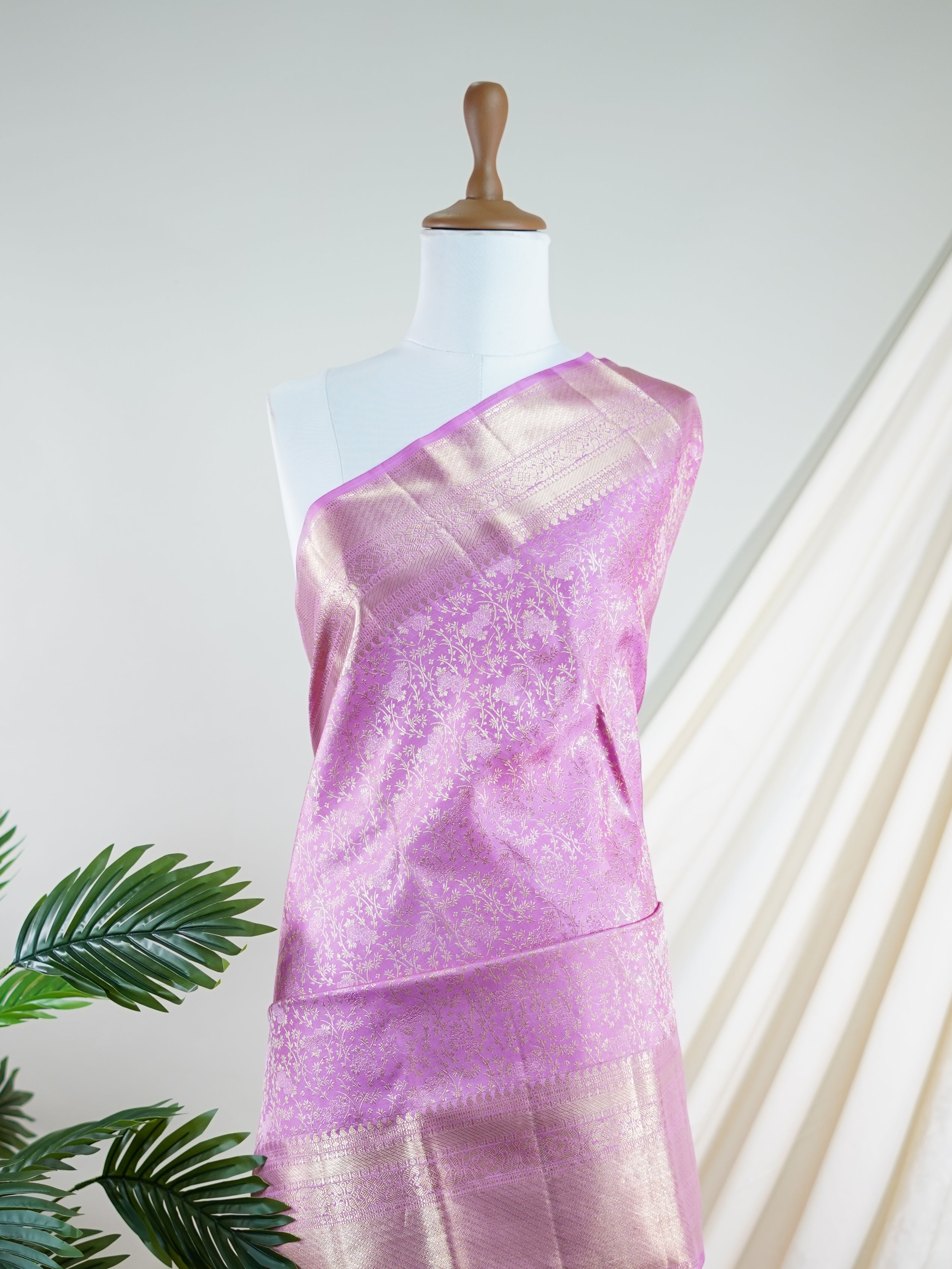 Kanchipuram Silk Pink 100% Pure Silk  - Manoranjitham Weaves - Handloom Store