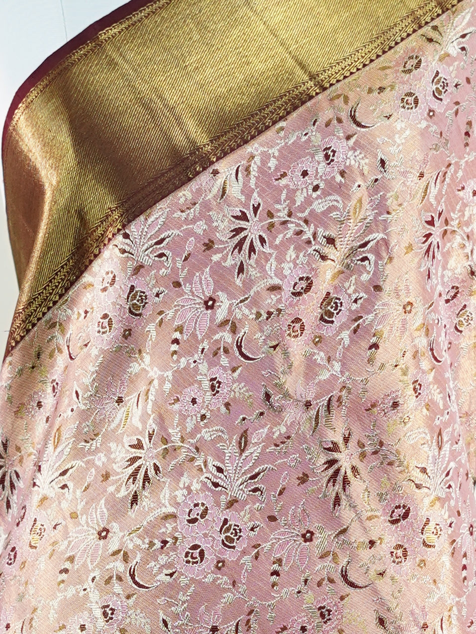 Kanchipuram Silk Peach Pink 100% Pure Silk  - Manoranjitham Weaves - Handloom Store