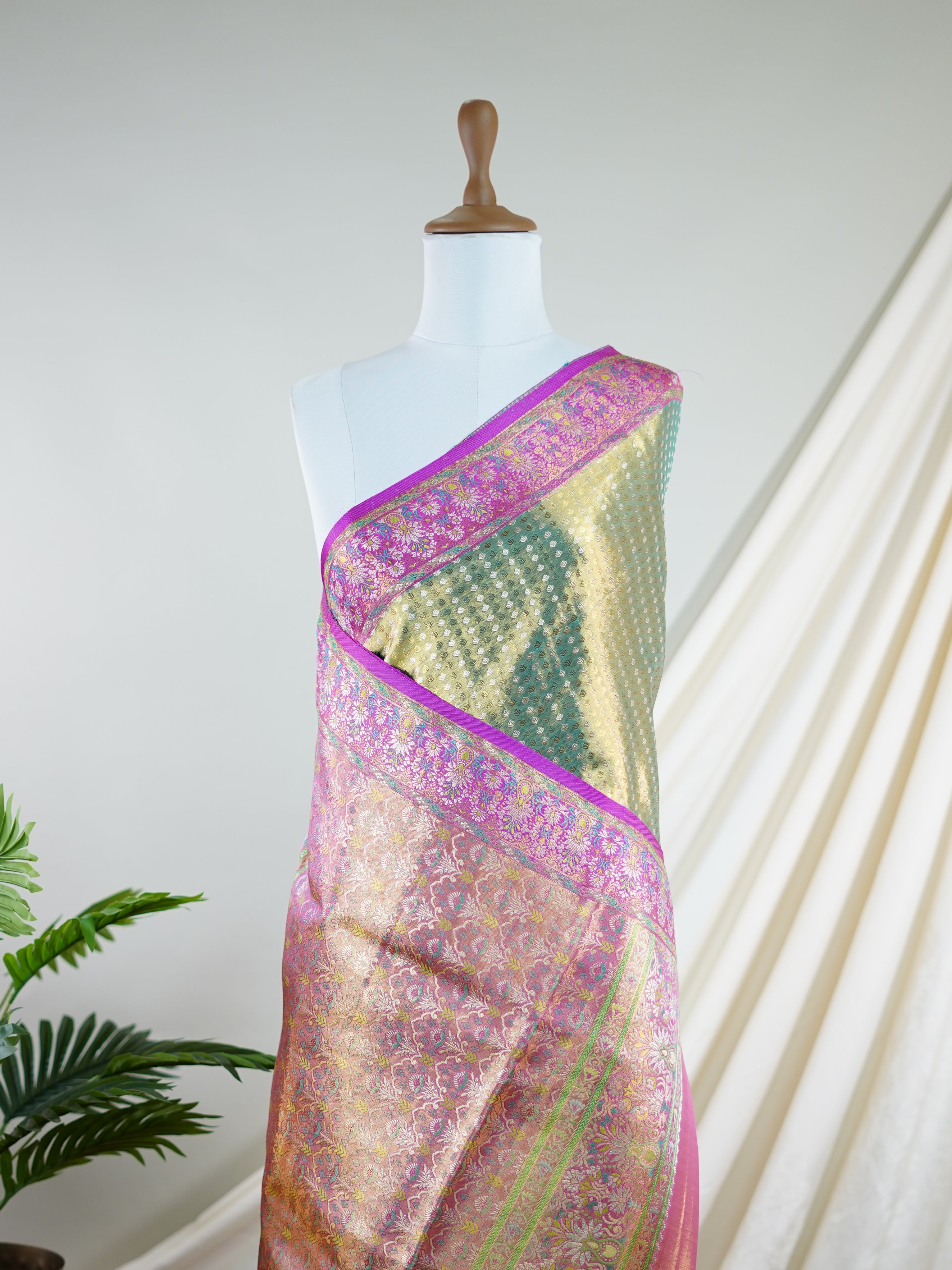 Kanchipuram Silk Mint Green 100% Pure Silk  - Manoranjitham Weaves - Handloom Store