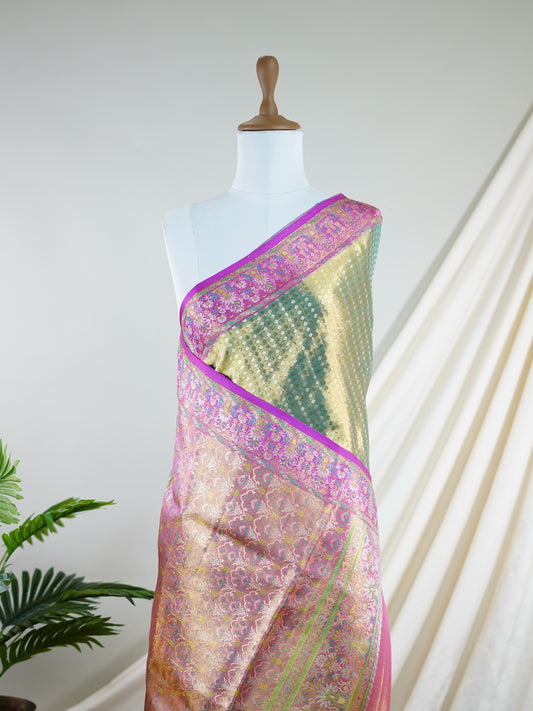 Kanchipuram Silk Mint Green 100% Pure Silk  - Manoranjitham Weaves - Handloom Store