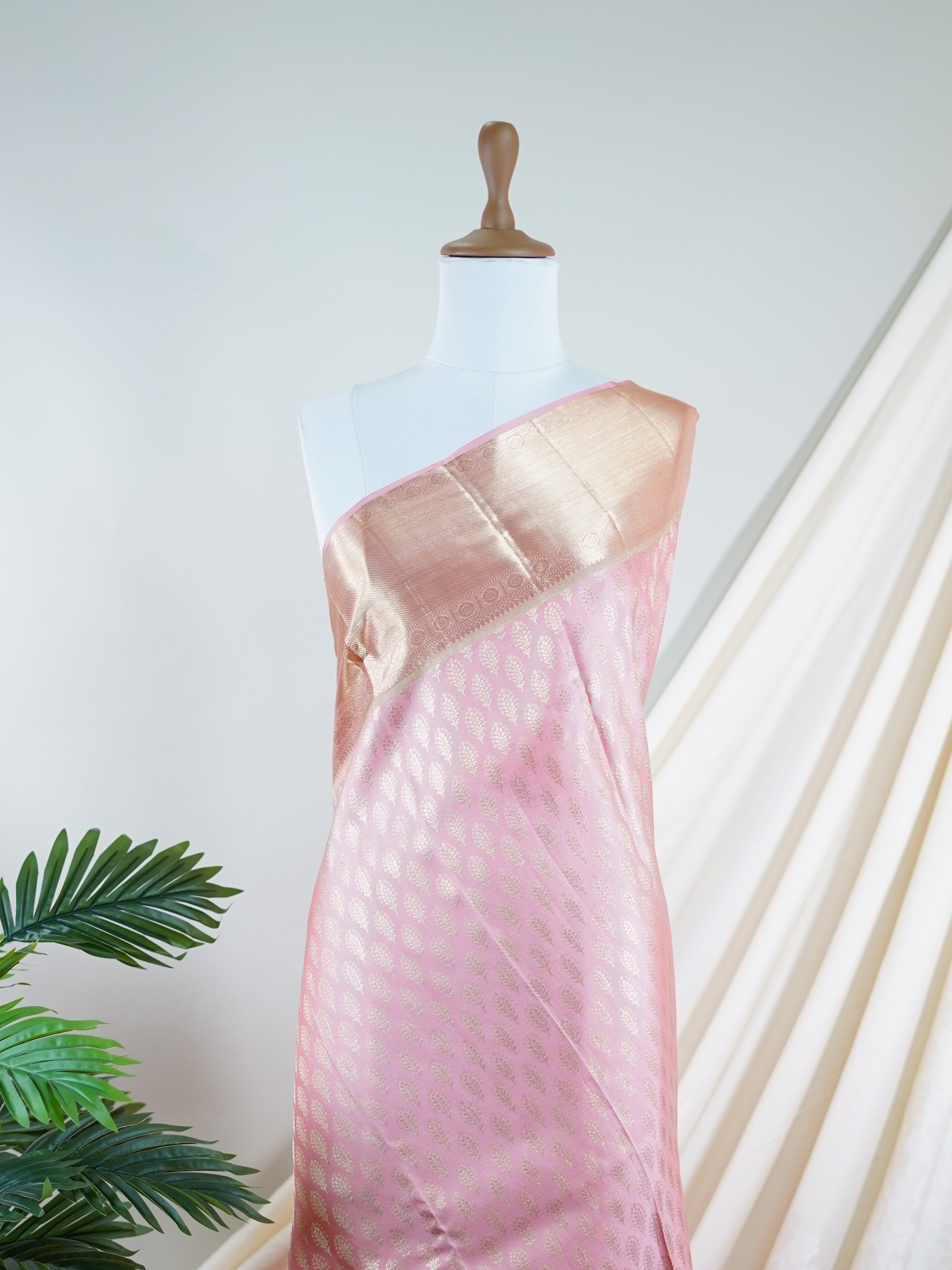 Kanchipuram Silk Baby Pink 100% Pure Silk  - Manoranjitham Weaves - Handloom Store