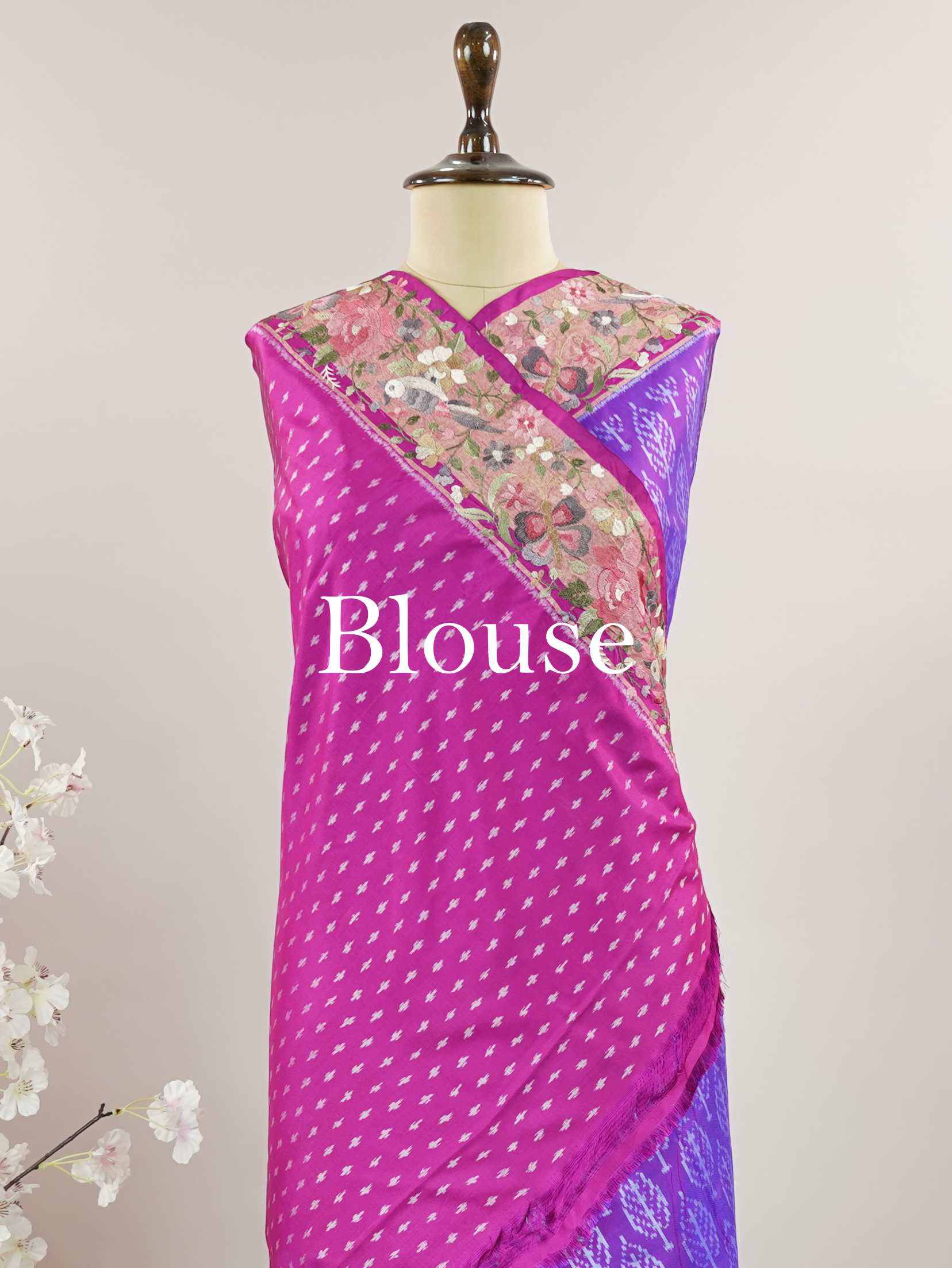 Pochampally Pochampally silks carry vibrant ikkat patterns, now graced with hand-embroidered Parsi Gara.br
A rare fusion of tradition and timeless elegance. Tripura Sundari - Handwork Embroidered Silk Saree | Ikkat Border - Manoranjitham Weaves - Handloom Store