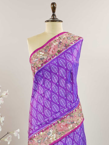 Pochampally Pochampally silks carry vibrant ikkat patterns, now graced with hand-embroidered Parsi Gara.br
A rare fusion of tradition and timeless elegance. Tripura Sundari - Handwork Embroidered Silk Saree | Ikkat Border - Manoranjitham Weaves - Handloom Store