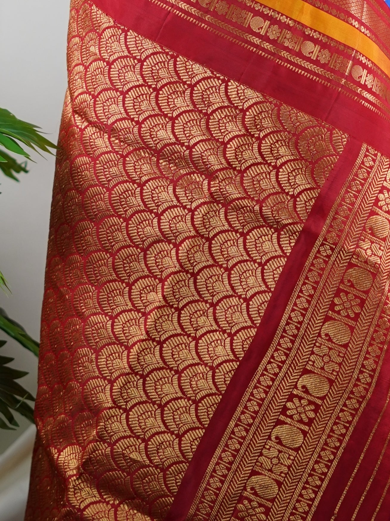 Gadwal Silk Blue 100% Pure Silk  - Manoranjitham Weaves - Handloom Store