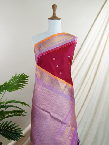 Gadwal Silk This pure handloom Gadwal saree is a testament to timeless tradition, crafted meticulously on looms by master weavers of Telangana. Its vibrant body and shimmering zari borders strike a perfect balance between grandeur and grace. Lightweight yet regal, it’s the ideal choice for weddings, temple visits, and family celebrations. A saree that carries heritage in every thread.

#Manoranjitham #GadwalSilk #HandloomSarees #TelanganaWeaves #HeirloomSilks #ZariElegance #BridalWeaves #TimelessTradition #