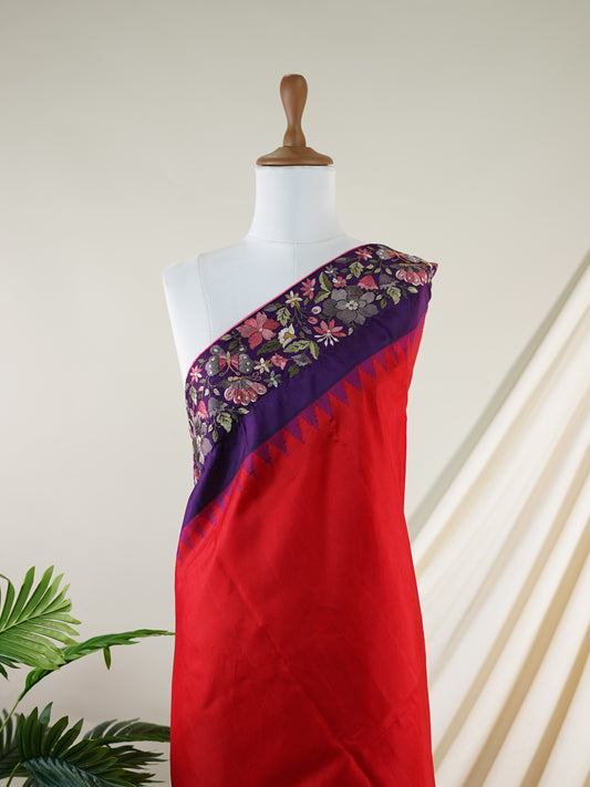 Gadwal Silk Red 100% Pure Silk  - Manoranjitham Weaves - Handloom Store